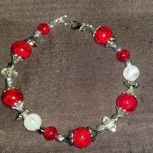 NWT Handcrafted Ruby Red, Glass and Silver Bracelet and Earrings